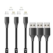 Magnetic Charging Cable,3in1 NetDot Gen10 3 Pack (3.3ft/Black) Max 18W Fast Charging Magnetic Phone Charger and Data Transfer Magnetic Charger for Micro USB, USB-C/Type c and i-Product