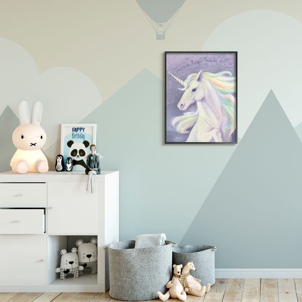 Stupell Industries Magic Inside Of You Inspirational Unicorn Quote Purple Pink Framed Wall Art Design by Ziwei Li, 24" x 30", Black Framed