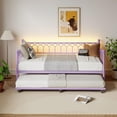 thumbnail image 3 of Memoryfield Twin Daybed with Trundle, Metal Bed Frame with Charging Station & LED Lights, Steel Slat Support for Living Room, Guest Room & Small Spaces, Purple, 3 of 7