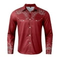 thumbnail image 4 of MNCEKFOD Mens Shirt Retro Western Denim Pattern Printed Lapel Long Sleeved Shirt Classic Fit Mens Tee Shirt Red XXL, 4 of 5