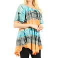 thumbnail image 4 of Sakkas Monet Long Tall Tie Dye Ombre Embroidered Cap Sleeve Blouse Shirt Top - Turquoise / Orange - One Size, 4 of 5