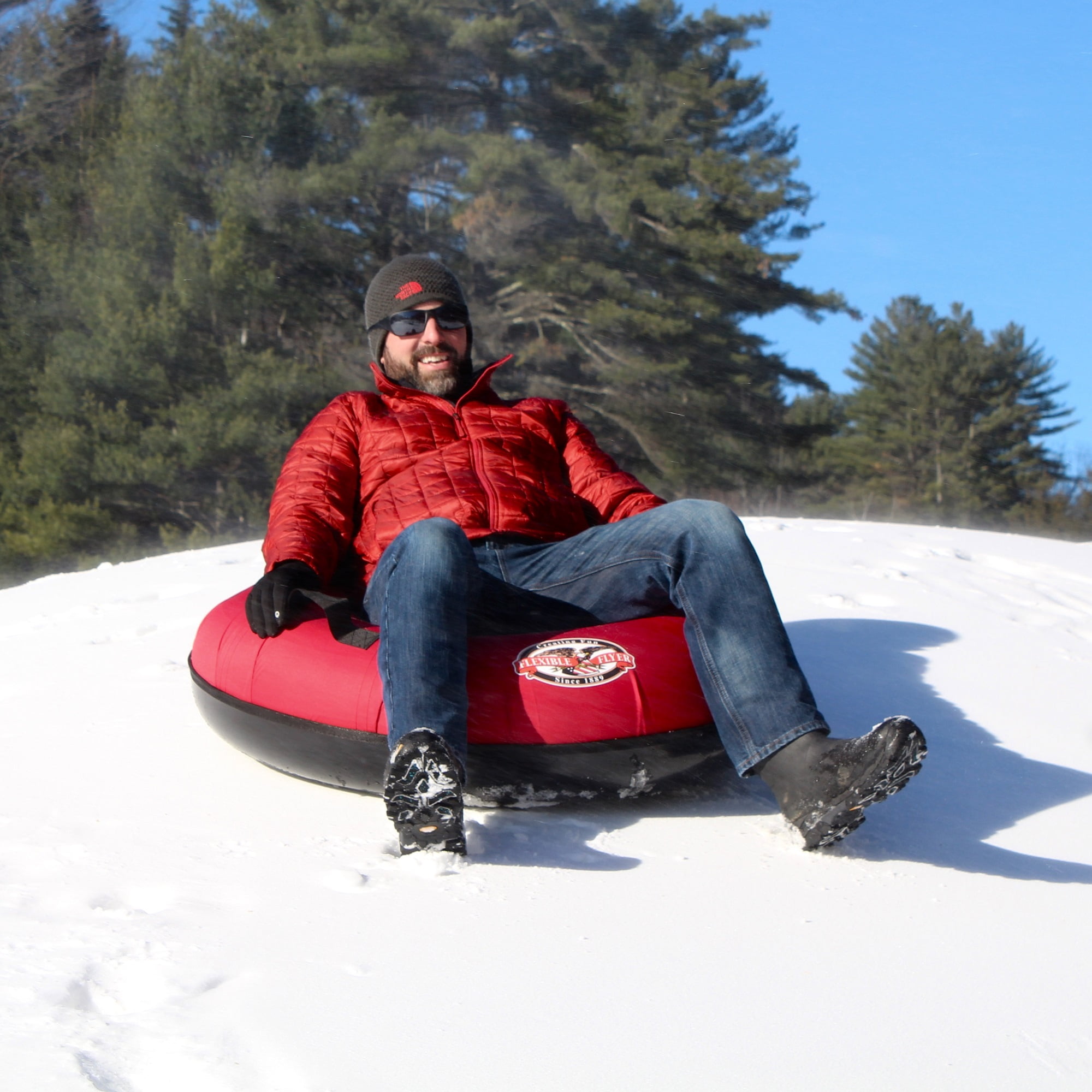 Flexible Flyer Heavy-Duty Snow Tube. Hard Plastic Bottom Inflatable Sled