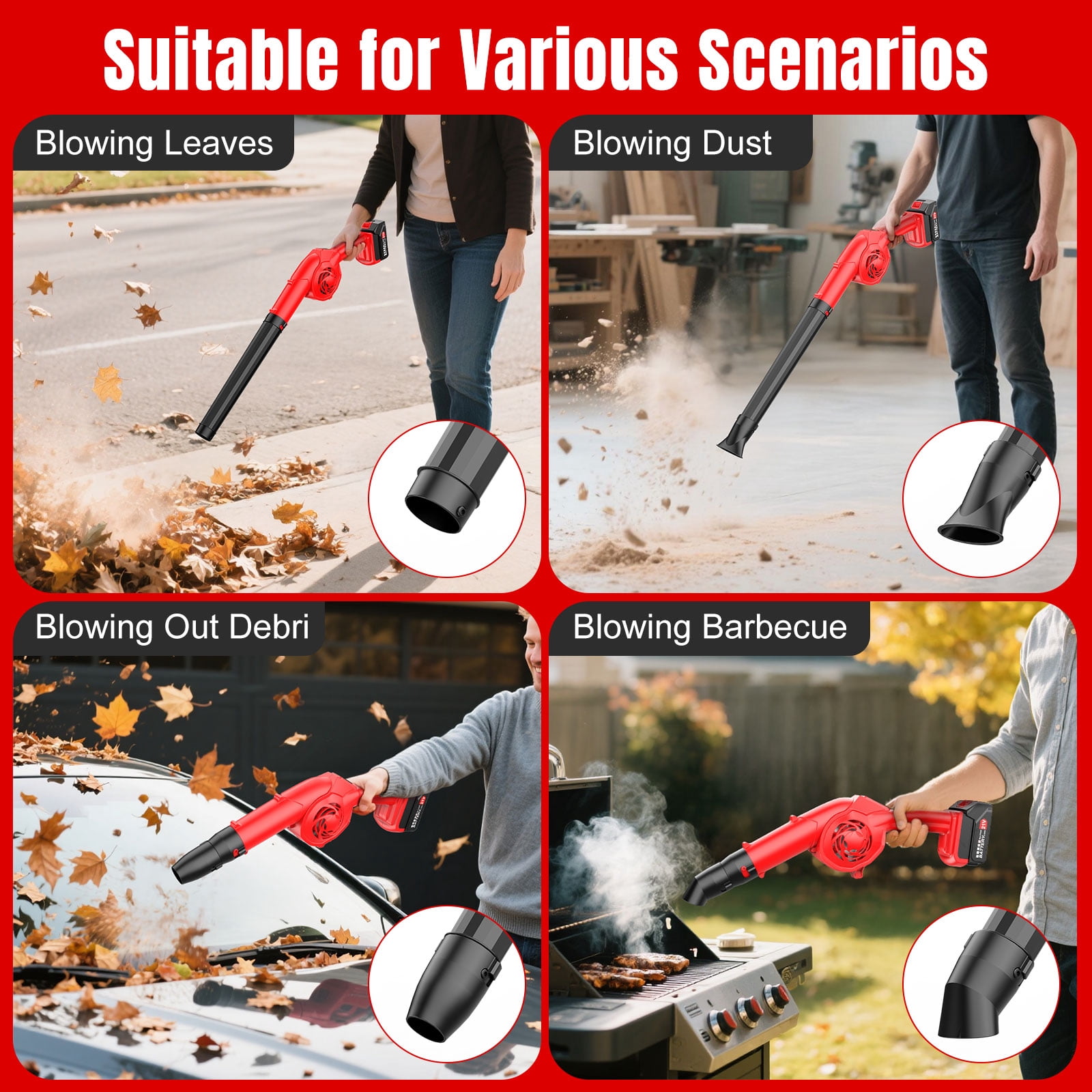 Tanbaby Cordless Leaf Blower for Lawn Care, Electric Leaf Blowers with 2 x 3.0Ah Battery, 3 Variable Speeds, Handheld Mini Leaf Blower for Patio, Yard, Dust & Snow Blowing
