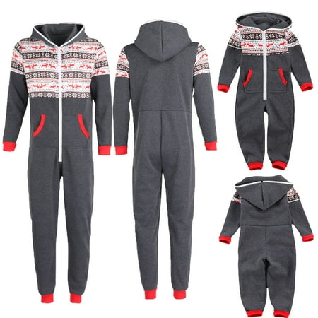 

Calsunbaby Family Matching Christmas Pajamas Set Snowflake One-Piece Hooded Rompers Onesise Sleepwear Child 4T
