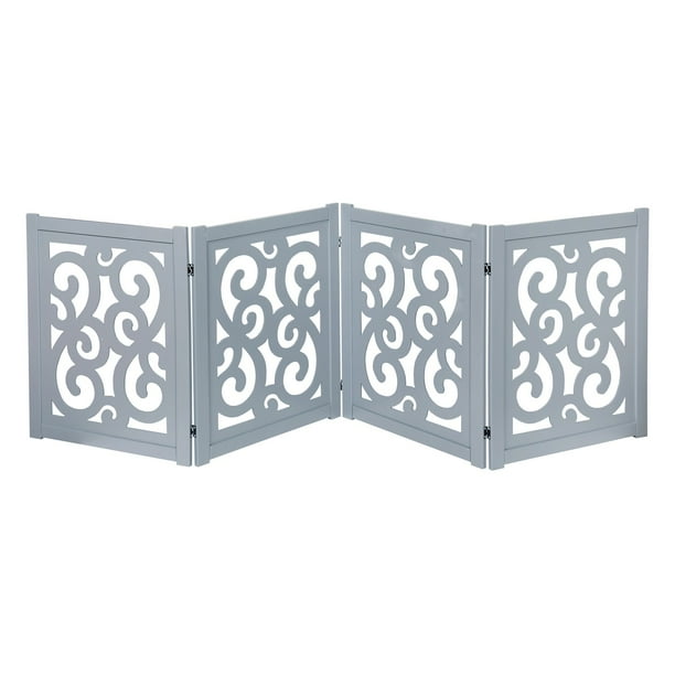 Home District Freestanding Pet Gate, Solid Wood 4Panel QuadFold
