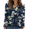 thumbnail image 6 of Stamzod Fall Women Blouses Fashion Floral Printed V Neck Pullover Tops Casual Long Sleeve Shirts for Women Navy B M, 6 of 7
