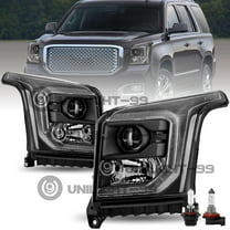 For 2015-2020 GMC Yukon Halogen w/ LED DRL Projector Black Clear Headlights L R