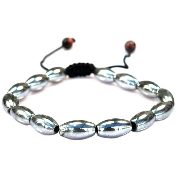 PURPLE WHALE Magnetic Silvertone Oval Mild Magnet Hematite Macrame Style Adjustable Bracelet with 2 tiger eye gemstones- for Healing and Energy or Arthritis Pain Releif - 91040