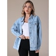 thumbnail image 2 of Unique Bargains Women's Casual Denim Jacket with Oversized Pockets XL Light Blue, 2 of 7