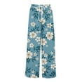 thumbnail image 5 of Mlqidk Wide Leg Pants Women Dressy Loose High Waisted Pant Elastic Drawstring Wide-Leg Beach Pants Summer Boho Floral Print Trouser with Pockets Turquoise 2XL, 5 of 5