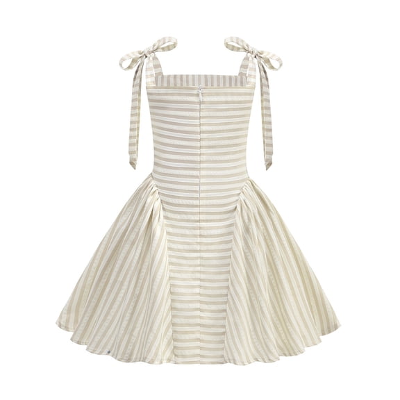 Rhuody Girls Dress Sleeveless Springtime Striped Pleated With Tie Strap Bodice – Playful Party Or Everyday Dress For Little Princesses Retro Playsuit