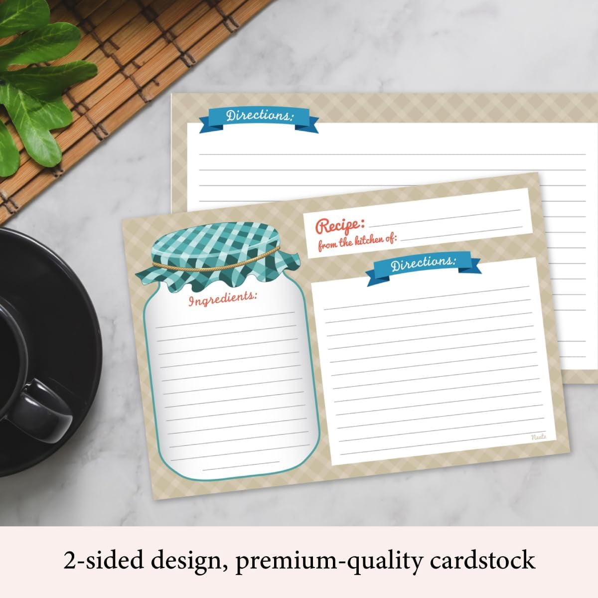 Mason Jar Recipe Cards - 50 Double Sided Cards, 4x6 inches. Thick Card Stock$$Home Decor, Kitchen, & Other