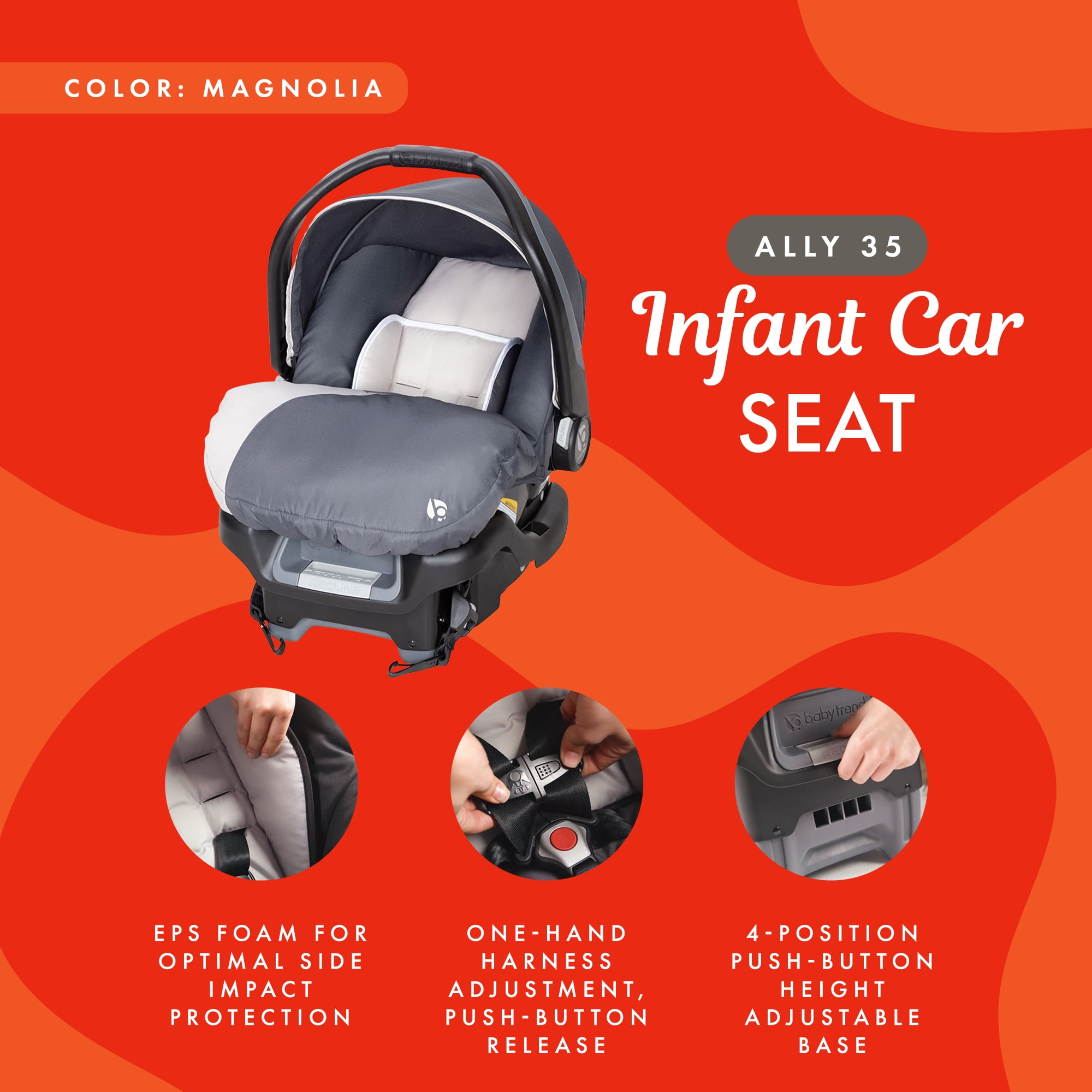 Baby Trend Infant Car Seat, Ally 35, Magnolia, Travel System with Cover