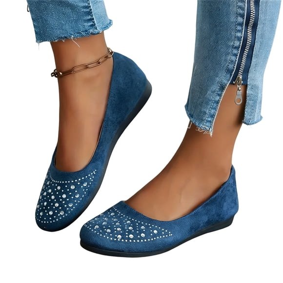 YOUYEDIAN Flat Shoes for Women Spring Fall Dressy Loafers Slip on Non Slip Casual Walking Shoes Work Closed Toe Orthopedic Shoes (Blue)