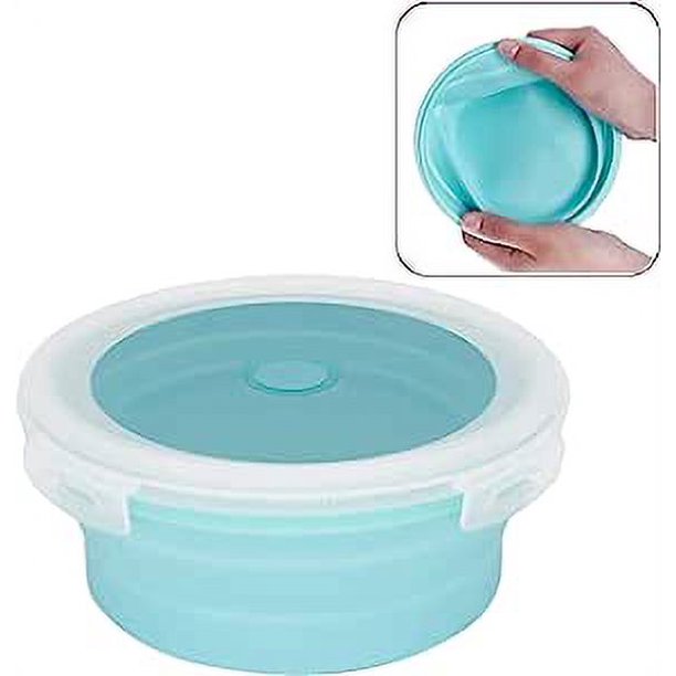 1 recipiente plegable azul de 800 ml, recipiente plegable de silicona para acampar con tapa, recipiente de agua portátil, caja bento, bandeja para mezclar plegable, adecuado para acampar, viajar