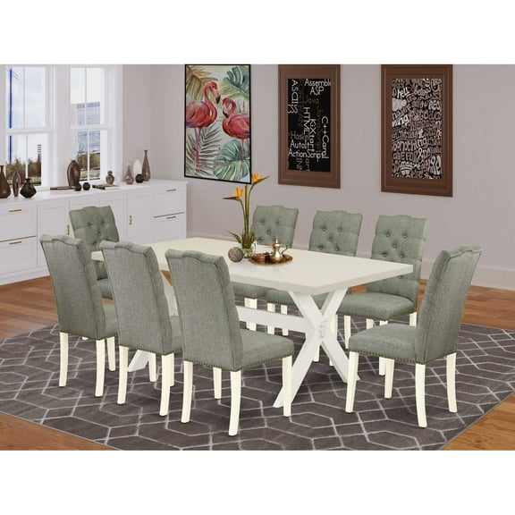 East West Furniture X026EN257-7 - 7-Piece Small Dining Table Set - 6 Padded Parson Chairs and a Rectangular Table Hardwood Structure