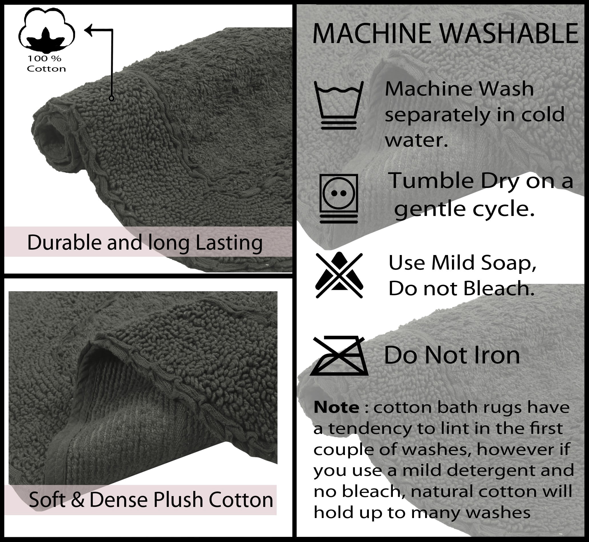 Home Weavers Radiant Collection Bathroom Rug 100% Cotton Bathroom Rugs Set, Machine Washable Rug, Soft & Absorbent bath Rug, Kitchen Mat, Bath Rug, Bath Floor Mat Non Slip, 17"x24" Rectangle, Gray