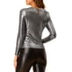 thumbnail image 3 of BLUSA BRILLANTE PARA MUJER INSPIRE CHIC, MANGA LARGA, CUELLO REDONDO, AJUSTE REGULAR, BLUSA DE NOCHE BRILLANTE M NEGRO PLATA, 3 of 8