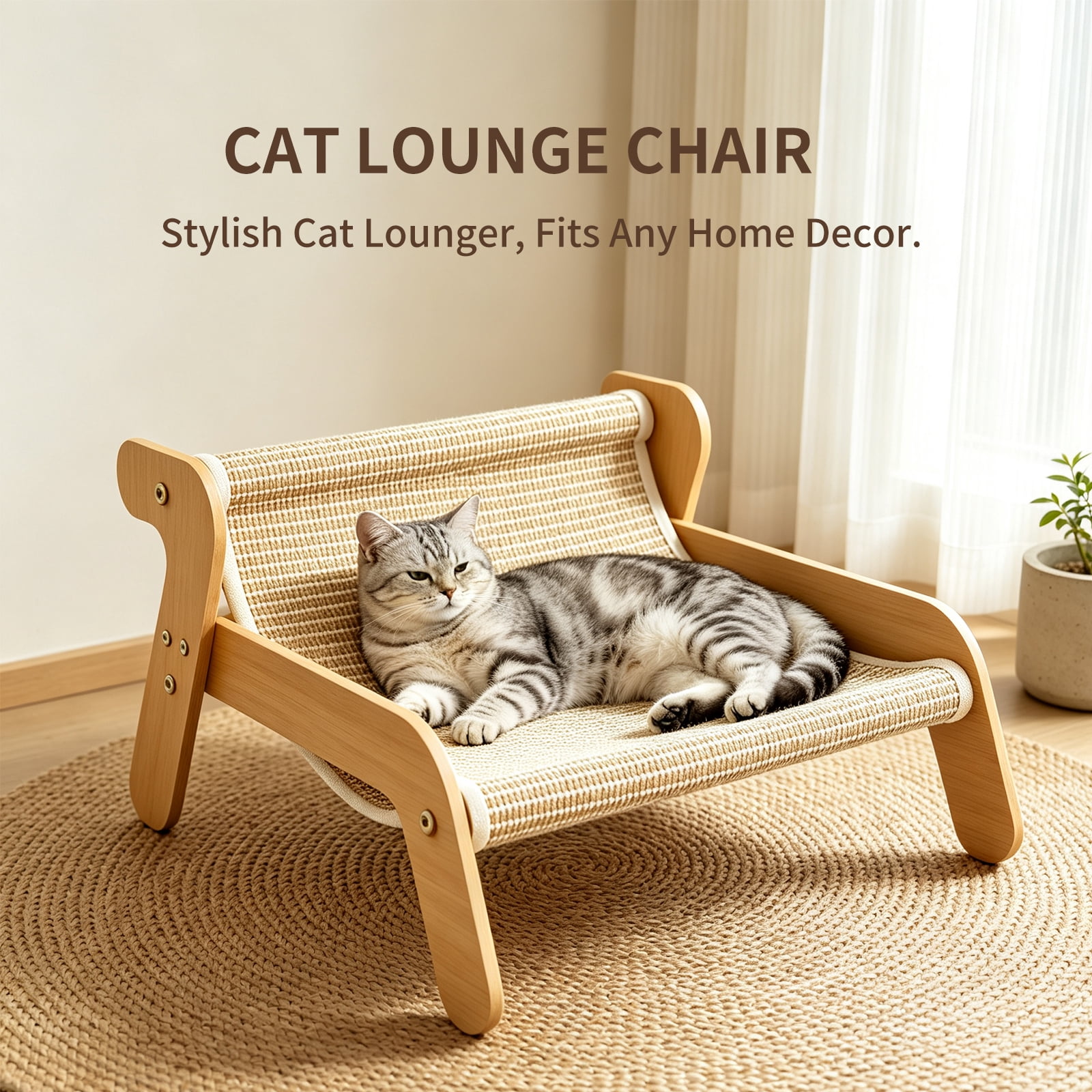 Cat Scratch Couch Bed Pet Supplies, Non‑Slip Extra Large Wood Sisal Cat Scratcher Lounger Chair, Durable Cat Scratching Pad Furniture Protector for Large Indoor Cats