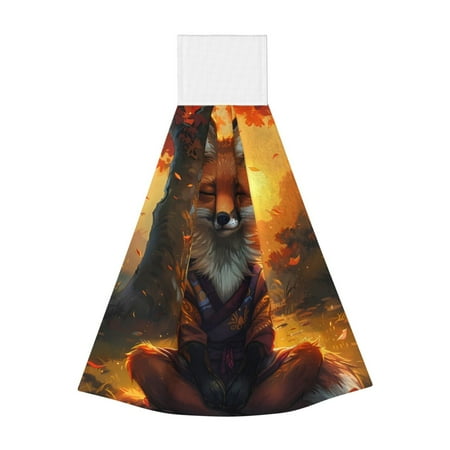 

Lukts Sunset Maple Tree Fox for Coral Fleece Velcro Towel Suitable for Bathroom Kitchen Hanging Absorbent Towel Household Items