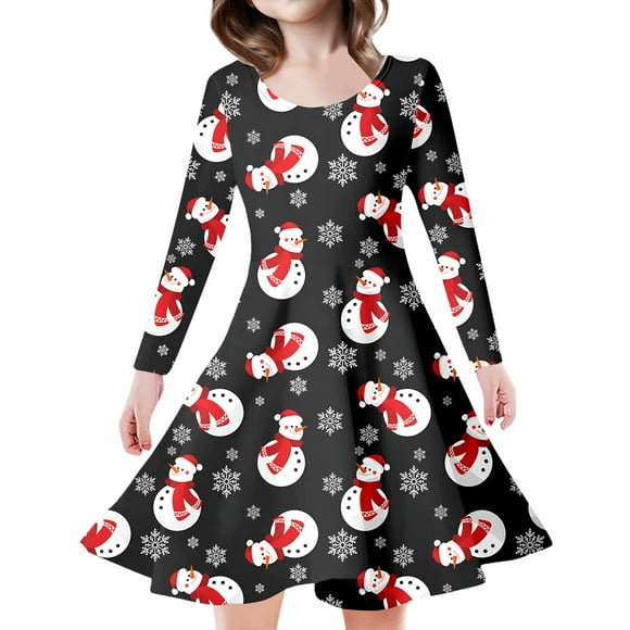WEAIXIMIUNG Robes pour Ados 2024 20 Enfants Filles Tout-Petits Arbres de Noël Imprimé Cerf Robe de Fête à Manches Longues 4-5 Ans
