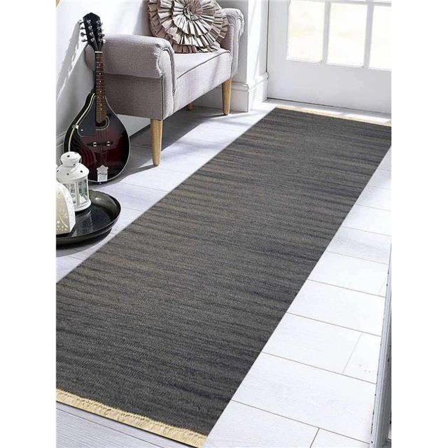 Get My Rugs D00111H0032G33 2 ft. 6 in. x 12 ft. Hand Woven Flat Weave Kilim Wool Runner Area Rug, Contemporary - Silver