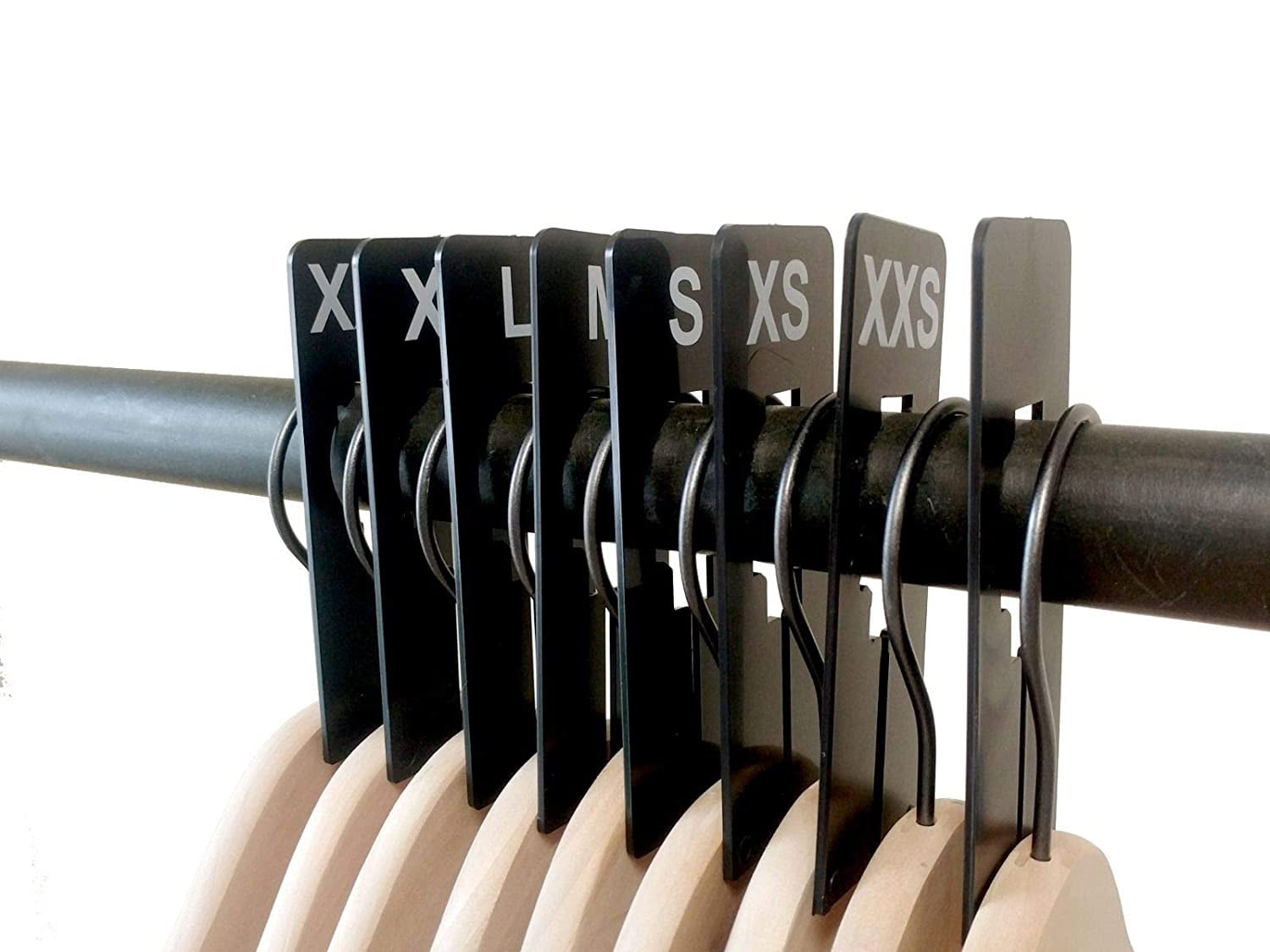 NAHANCO QSDBWKIT3, Black Rectangular Clothing Size Dividers with White Print for XXS-XXL, 1 Blank, Kit of 16 (7 Sizes and 1 Blank, 2 of Each)