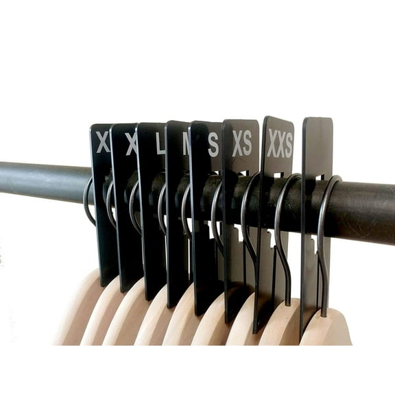 NAHANCO QSDBWKIT3, Black Rectangular Clothing Size Dividers with White Print for XXS-XXL, 1 Blank, Kit of 16 (7 Sizes and 1 Blank, 2 of Each)