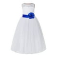 thumbnail image 2 of Ekidsbridal White Lace Tulle Keyhole Back Girl Dresses with Colored Sash Wedding Pageant Junior Bridesmaid 178T 4, 2 of 3
