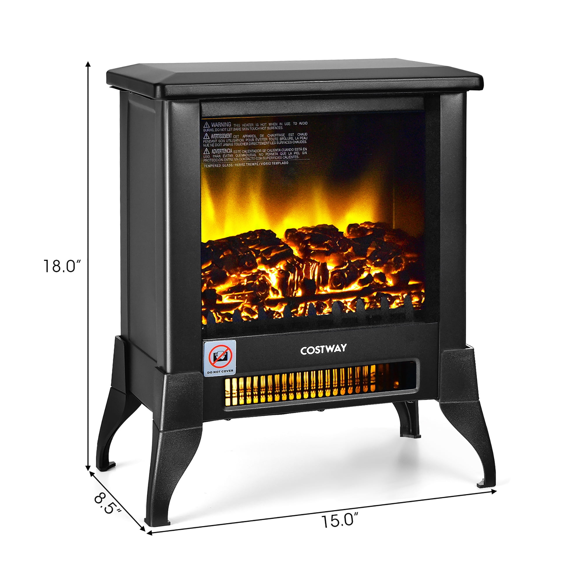 Costway 18''  Electric Fireplace Stove Freestanding Heater W/ Flame Effect 1400W