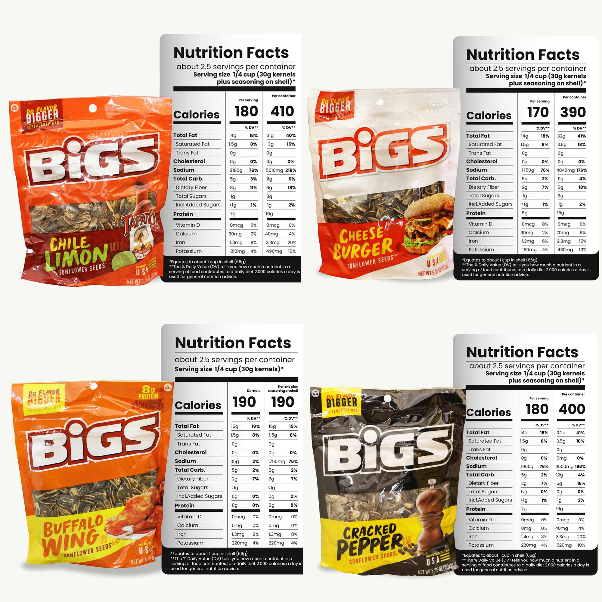 BIGS Sunflower Seeds Variety Pack - Ranch, BBQ, Bacon, Salted, Old Bay, Dill Pickle, Cracked Pepper, Chili Limon, Cheese Burger, Buffalo Wings - Caramel Popcorn - 11 Items