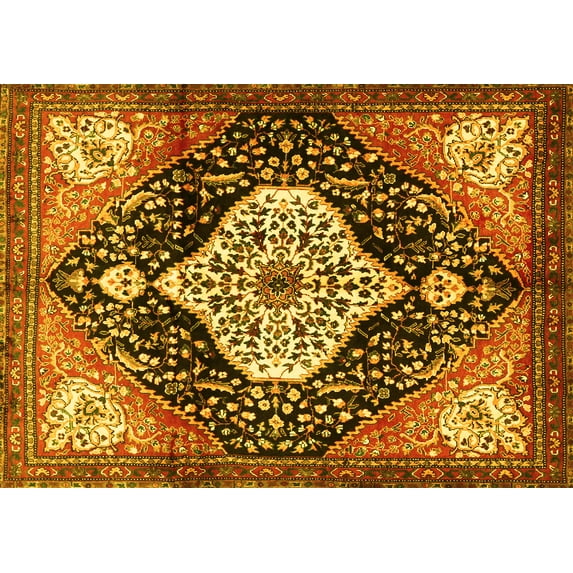 Ahgly Company Machine Washable Indoor Rectangle Persian Yellow Traditional Area Rugs, 5' x 7'
