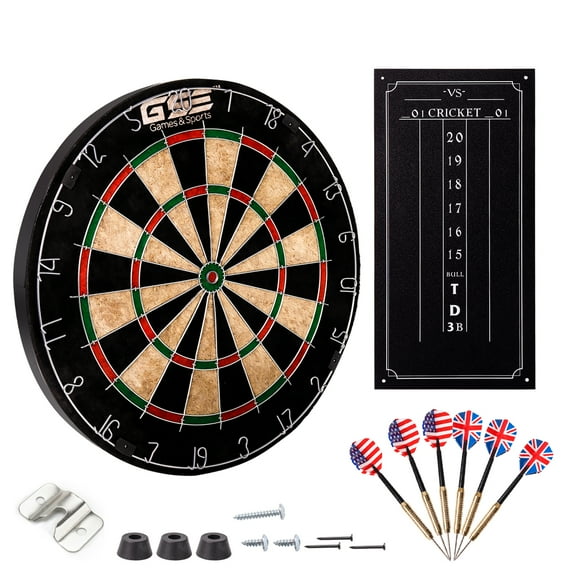 GSE Games & Sports Expert Professional 18" Self-Healing Sisal Bristle Fibers Dartboard Game Set with 6 Steel Tip Darts for Target Bullseye Game Indoor Game (Dartboard with Scoreboard & Darts)