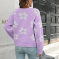 thumbnail image 7 of Ound-Neck Sweaters For Women Trendy Loose Flowers Long Sleeve Turtleneck Pullover Lantern Knit Sweater Tops Purple S, 7 of 7