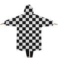 thumbnail image 2 of Oversized Wearable Blanket Hoodie,Black and White Checkered Pattern Sherpa Blanket Hoodie with Super Pockets,Super Warm Fuzzy Pullover for Women & Men, 2 of 6
