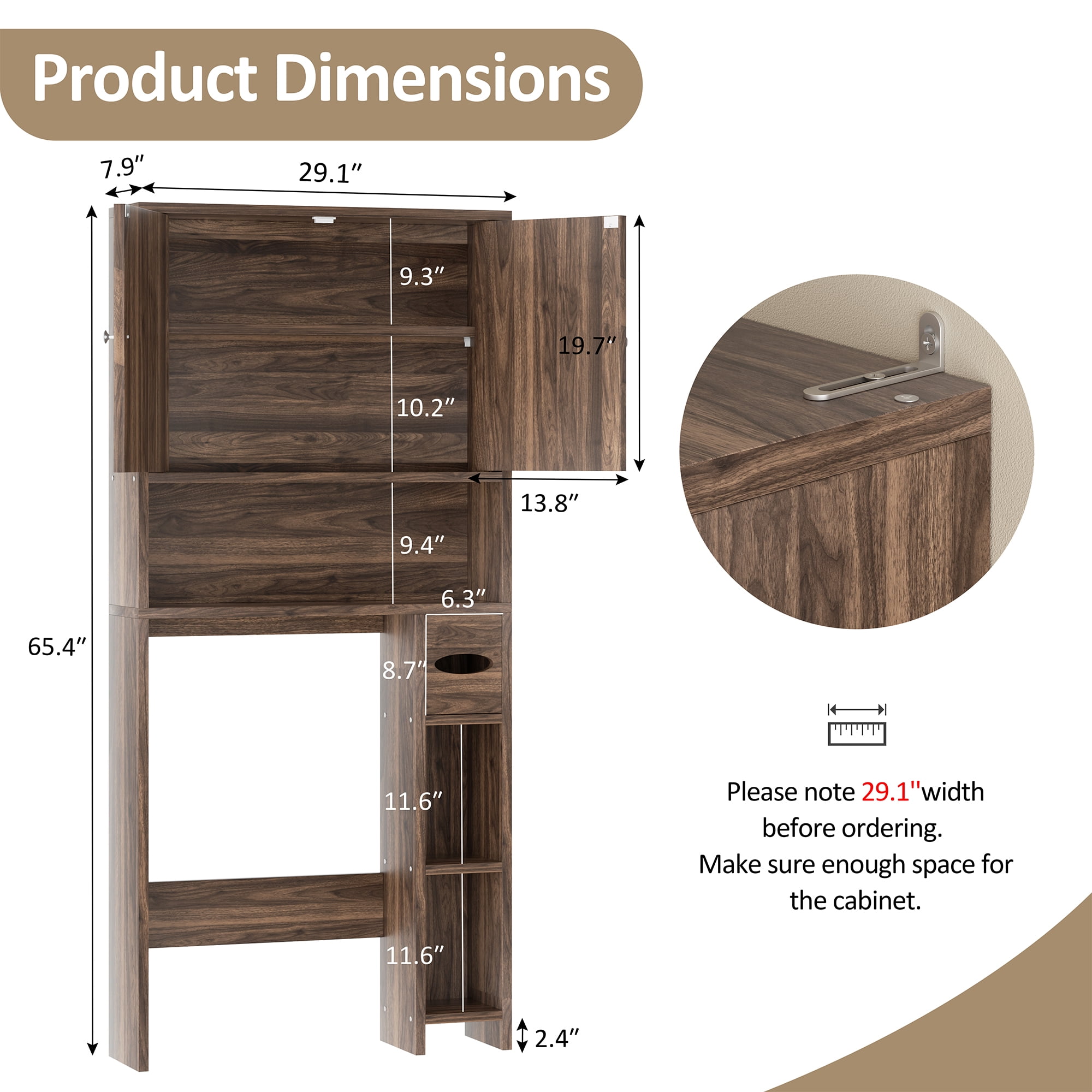 Walsunny Over the Toilet Storage Cabinet with Doors Side Storage Toilet Paper Holder Stand Space Saver Shelf Organizer Rack Freestanding for Restroom Bathroom Laundry Walnut