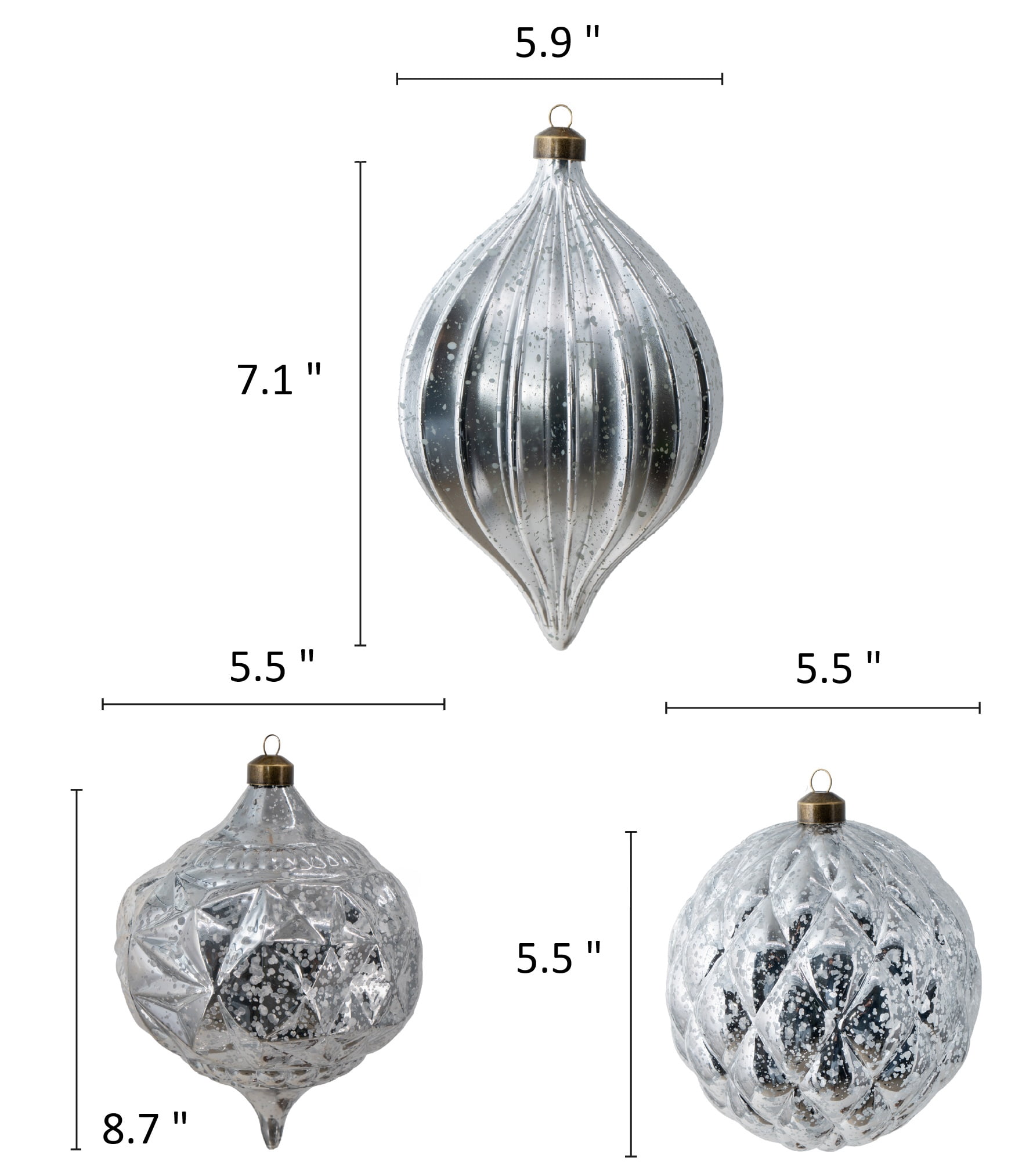 My Texas House 3-Count Silver Mercury-Style Shatterproof Christmas Ornaments