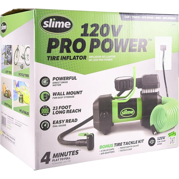 40045 Home Tire Inflator, Wall Mounted 120V, SUV, 4x4 Air Compressor, Heavy Duty, 2X Pro Power, with Analog 100 psi Dial Gauge, Long Hose and LED Light, 4 min Inflation