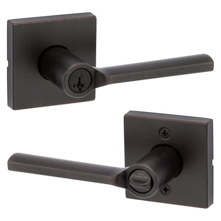 Kwikset Lisbon Square Keyed Entry Lever Doorknob with Smartkey Venetian Bronze
