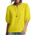 thumbnail image 3 of TARIENDY Summer Casual Shirts for Women Puff Sleeve Notch Neck T Shirt Loose Fit Solid Color Going Out Tops Trendy Outfits Yellow XL, 3 of 7
