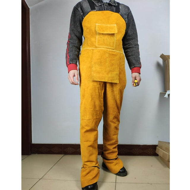 Delantal de soldadura de cuero de piel de vacuno para soldadura pesada con bolsillos para herramientas Amarillo