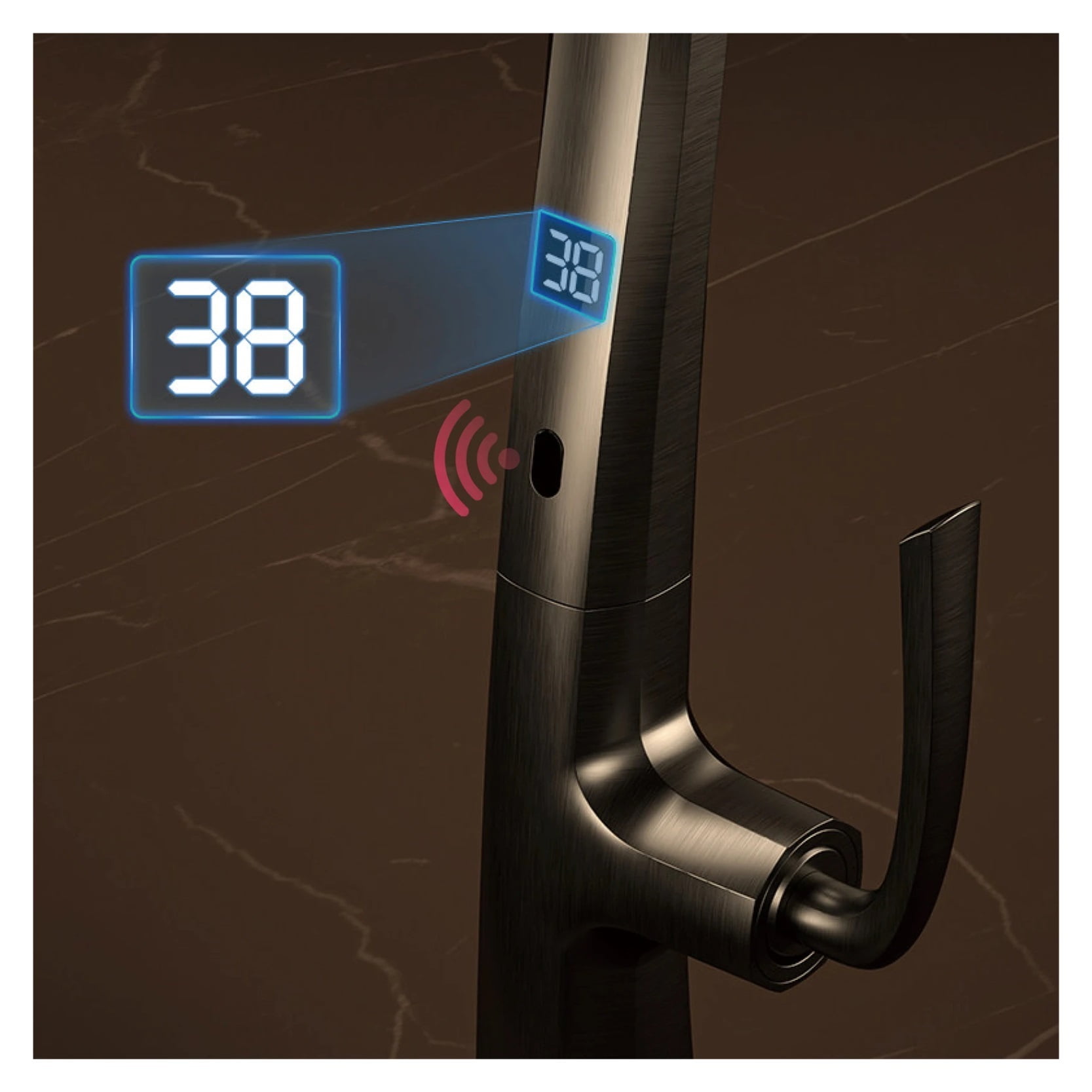 Luxury Brass Gun Gray Kitchen Faucet, Digital Display Intelligent Induction Magnetic Suction Pull-Out Design Cold & Hot Sink Tap