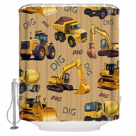 Construction Truck Bathroom Shower Curtains with 12 Hooks Waterproof Shower Curtain for Stalls and Bathtubs Cartoon Grips and Bulldozers Turmeric Decorative Bathroom Privacy Curtain 36x78 Inches