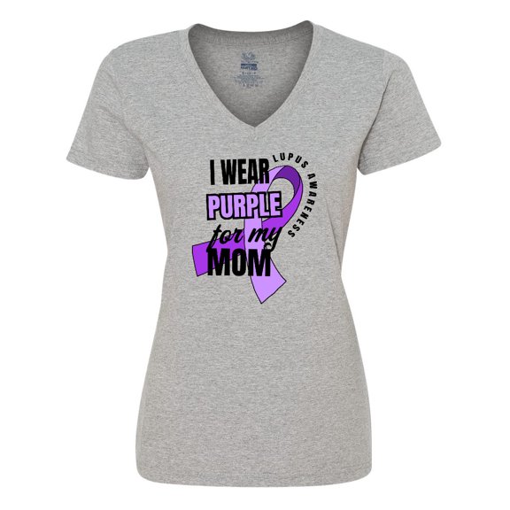 Inktastic I Wear Purple For My Mom Lupus Awareness Women's V-Neck T-Shirt