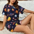 thumbnail image 4 of Xecao Space Planet Pattern Women's Short Sleeve Pajama Set Soft Sleepwear Lounge Set with Button Front Top and Drawstring Shorts with Pockets-XX-Large, 4 of 6