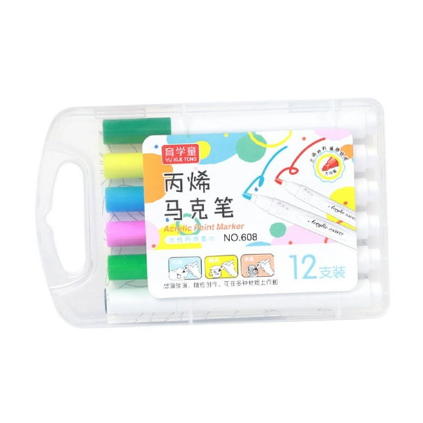 Marcadores de pintura acrílica, marcadores acrílicos de dibujo, marcadores de arte lavables, juego de marcadores 12 color