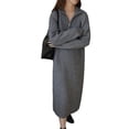 thumbnail image 1 of Lucakuins Vestido Midi Suéter Mujer, Color Sólido Solapa Cuarto Cremallera Manga Larga Punto Midi Vestido, Negro/Gris/Rosa/Albaricoque Lucakuins  moda, 1 of 6