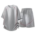 thumbnail image 4 of Men's Shirt and Shorts Set 2 Piece Fashion Summer Tracksuits Cotton Oversized T-Shirts Drawstring Shorts Outfits Big and Tall Size M-5XL Gray, 4 of 9