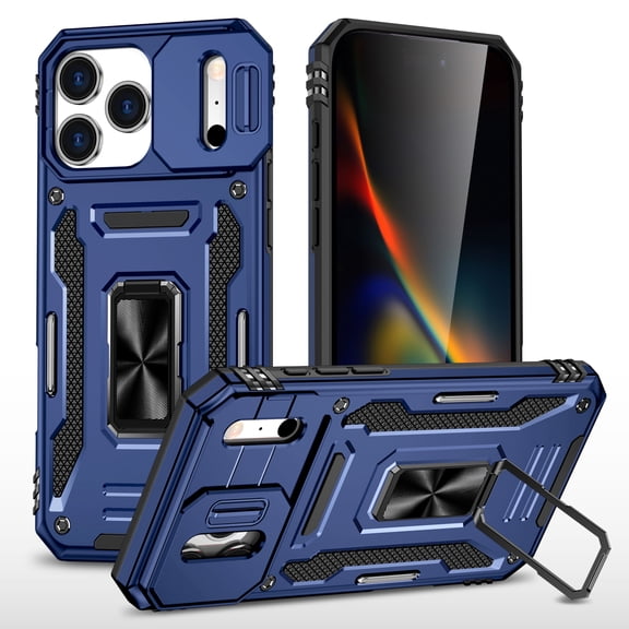 Allytechgroup Shockproof Case for iPhone 17 Pro Max with Lens Protector & Stand, Military Grade Protective Bumper Anti-Scratch Lightweight Phone Case for Apple iPhone 17 Pro Max 6.1", Navyblue