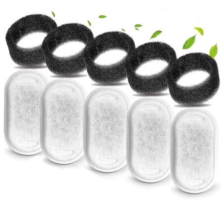 Replacement Filters for Pet Water Fountain, 5pcs Stainless Steel Cat Water Fountain Filters with 5pcs Filter Sponges